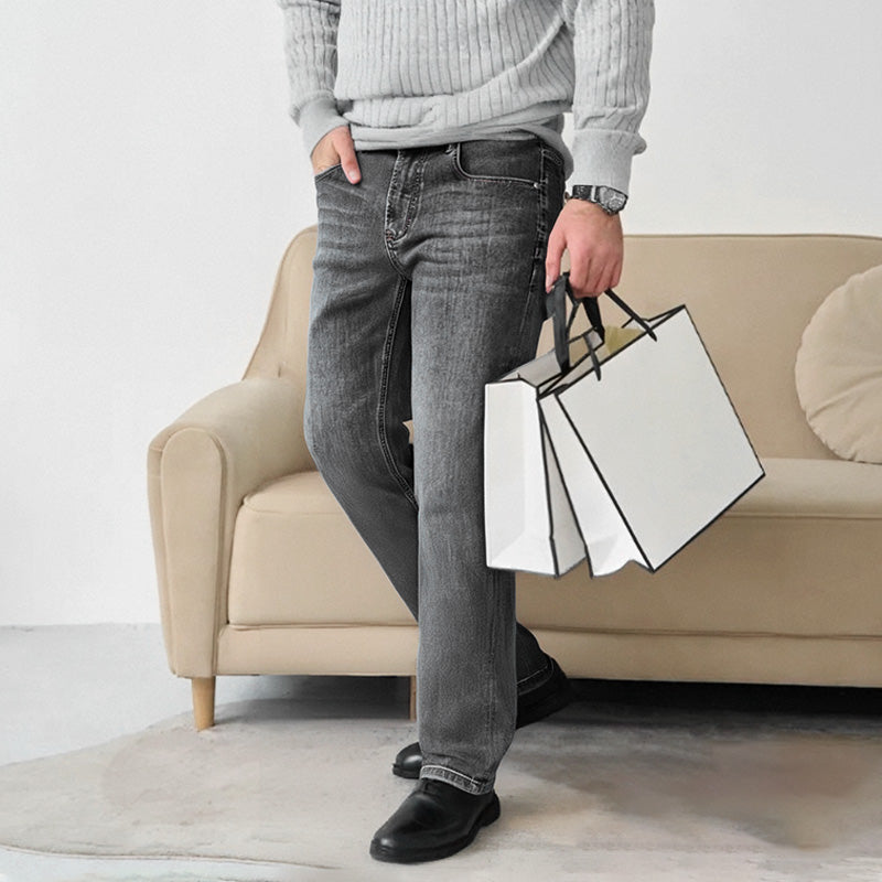 Fliwos Herren modische Jeans mit hohem Stretch und geradem Bein