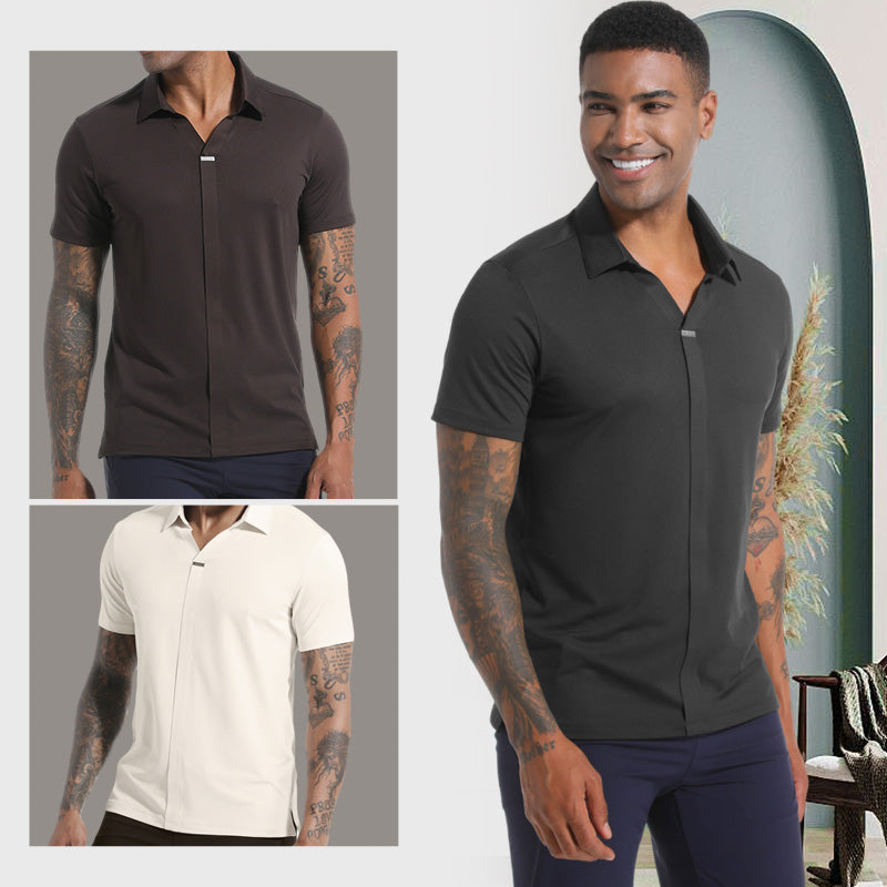 Fliwos Casual, atmungsaktives, knitterfreies Herren-T-Shirt mit Kragen