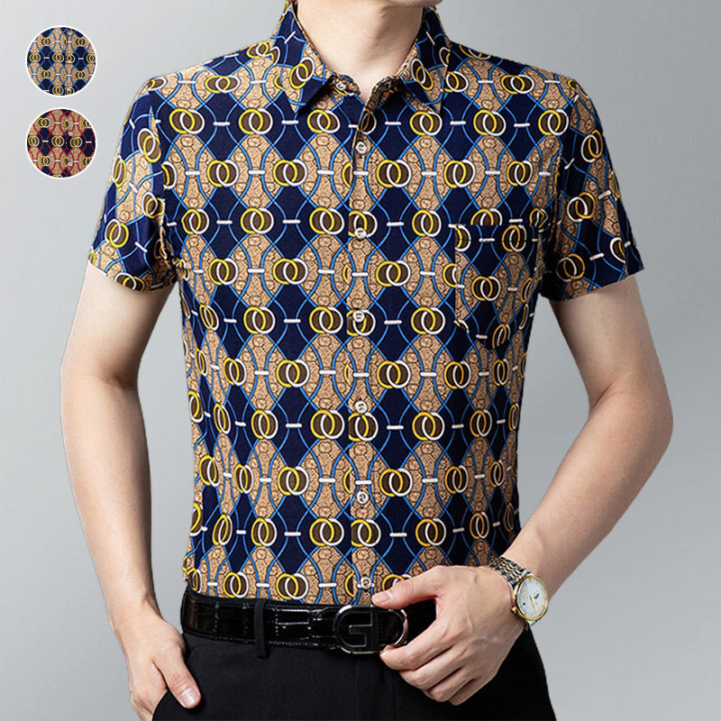 👑Men's fashion printing lapel short-sleeved shirt