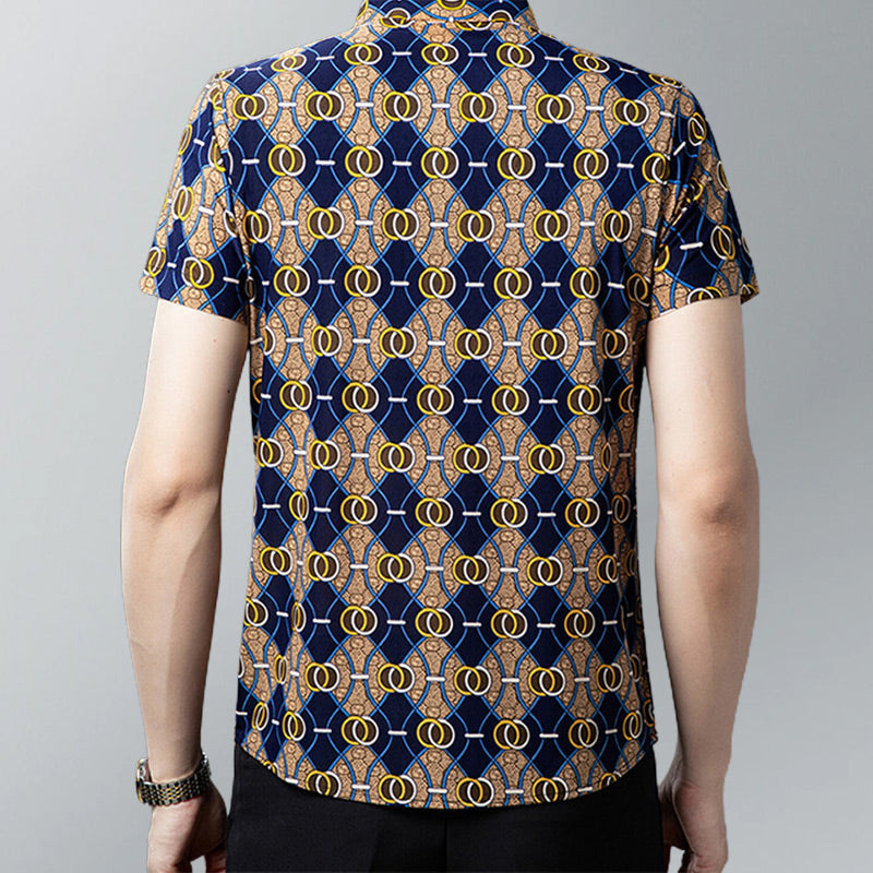 👑Men's fashion printing lapel short-sleeved shirt