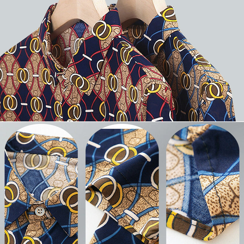 👑Men's fashion printing lapel short-sleeved shirt
