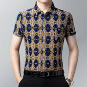 👑Men's fashion printing lapel short-sleeved shirt