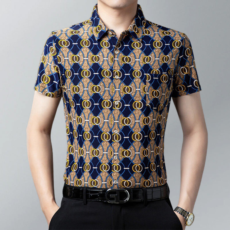 👑Men's fashion printing lapel short-sleeved shirt