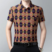 👑Men's fashion printing lapel short-sleeved shirt
