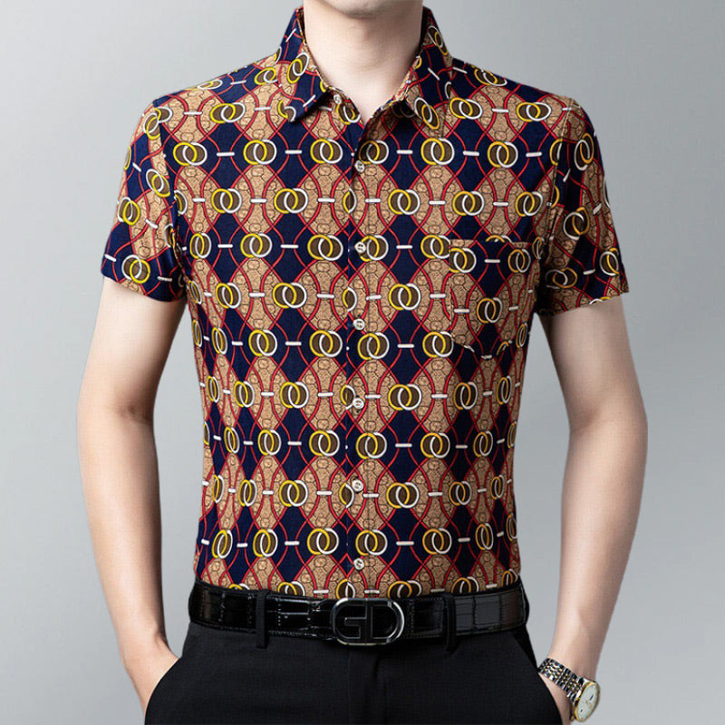 👑Men's fashion printing lapel short-sleeved shirt