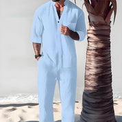 🔥Begrenzte Zeit 50% Rabatt🌿💧 Stylisches zweiteiliges Set für Männer aus Baumwolle und Leinen: Oberteil und Hose