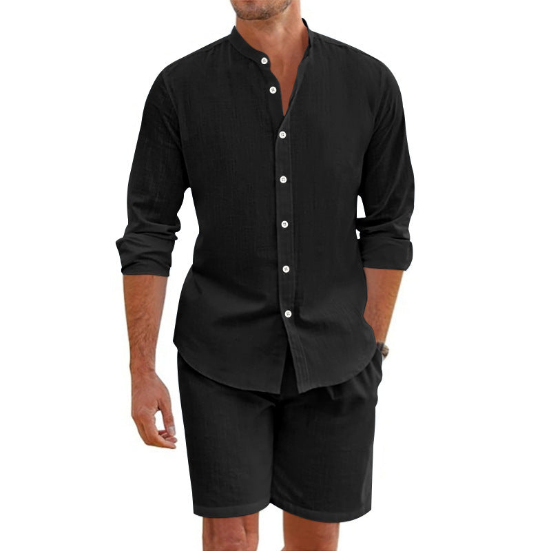 Herren lässiges zweiteiliges Leinen-Set: Oberteil und Shorts
